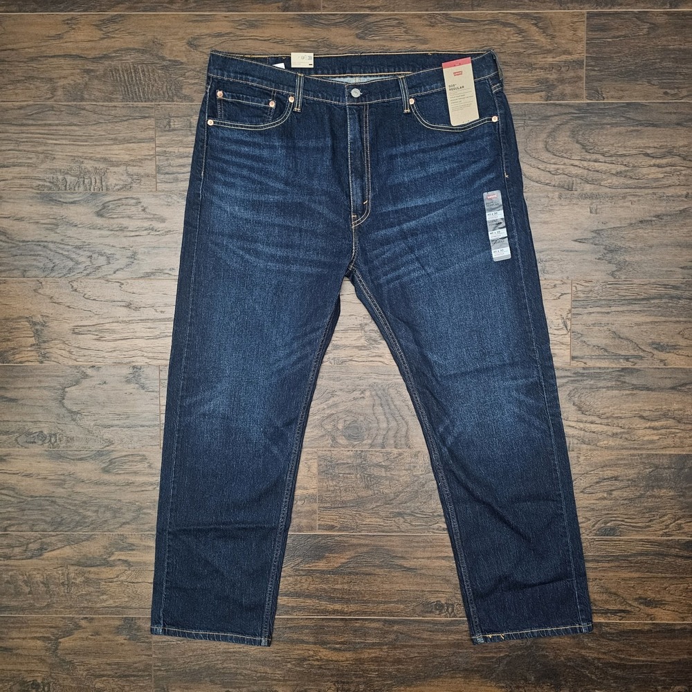 Levi's 505 Mens 40x30‎ Regular Fit Straight Leg Dark Wash Blue Jeans Stretch NEW
